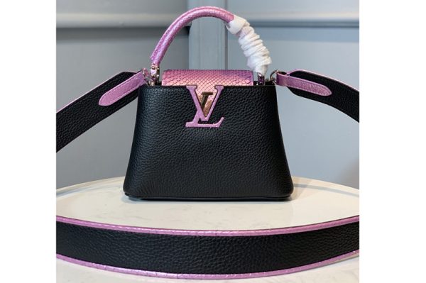 Replica Louis Vuitton N97962 LV Capucines Mini handbag In Black Taurillon leather and python skin