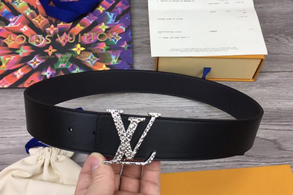 Replica Louis Vuitton M0226V LV Optic 40mm reversible belt in Black Calf Leather With Silver Buckle