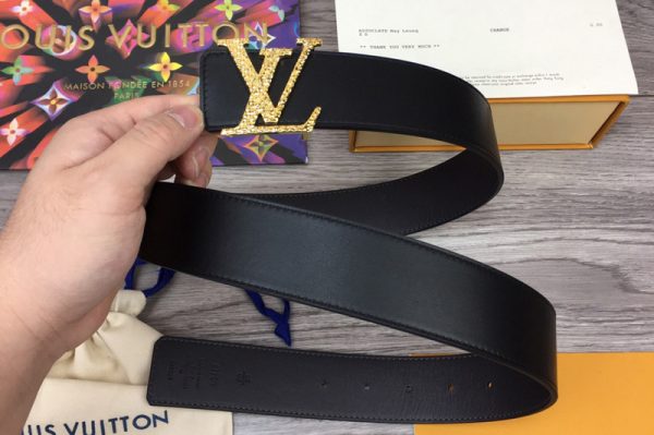 Replica Louis Vuitton M0226V LV Optic 40mm reversible belt in Black Calf Leather With Gold Buckle