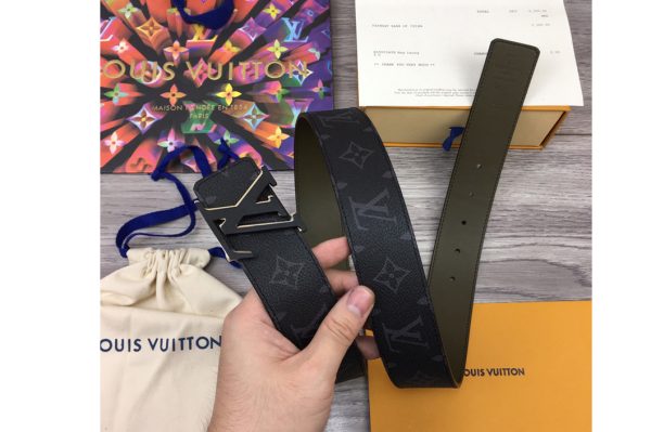 Replica Louis Vuitton M0252V LV Line 40mm reversible belt in Monogram Eclipse Canvas With Black Buckle