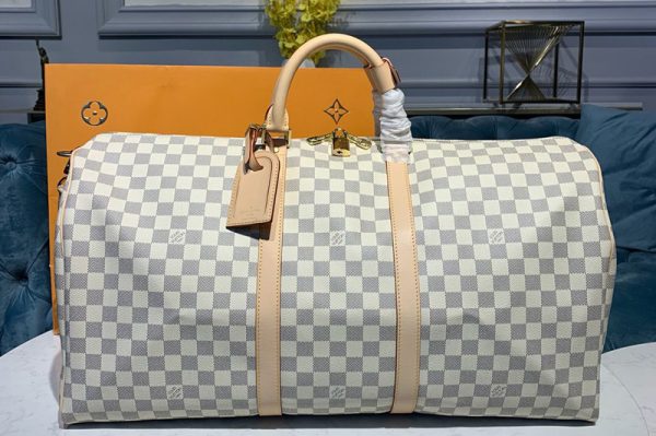 Replica Louis Vuitton N41429 LV Keepall Bandouliere 55 Bag in Damier Azur Canvas