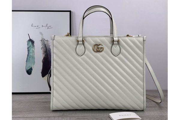 Replica Gucci 627332 GG Marmont medium tote bag in White matelassé leather