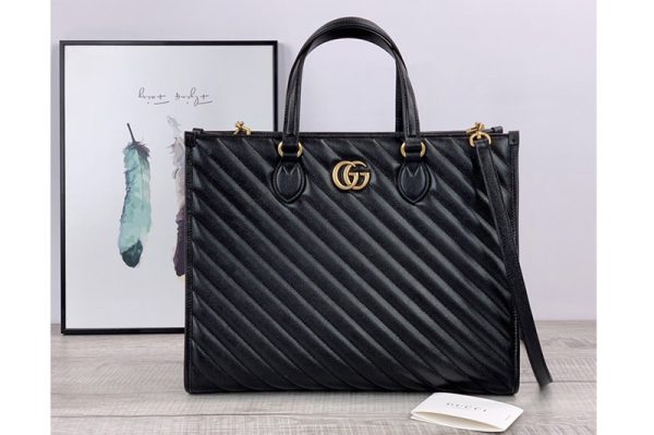 Replica Gucci 627332 GG Marmont medium tote bag in Black matelassé leather