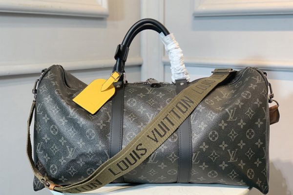 Replica Louis Vuitton M40560 LV Keepall Bandoulière 50 Bag in Monogram Eclipse canvas