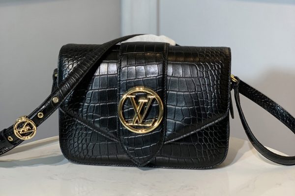 Replica Louis Vuitton N98478 LV LV Pont 9 shoulder bag in Black Alligator leather