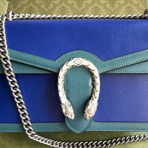 Replica Gucci 400249 Dionysus small shoulder bag in Blue leather with turquoise leather