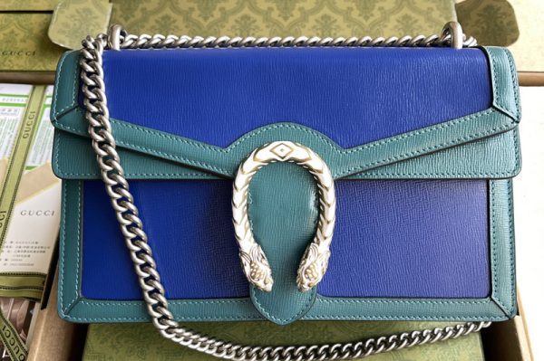 Replica Gucci 400249 Dionysus small shoulder bag in Blue leather with turquoise leather