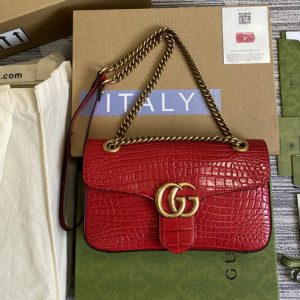 Replica Gucci 443497 GG Marmont crocodile small shoulder bag in Red crocodile Leather