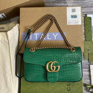 Replica Gucci 443497 GG Marmont crocodile small shoulder bag in Green crocodile Leather