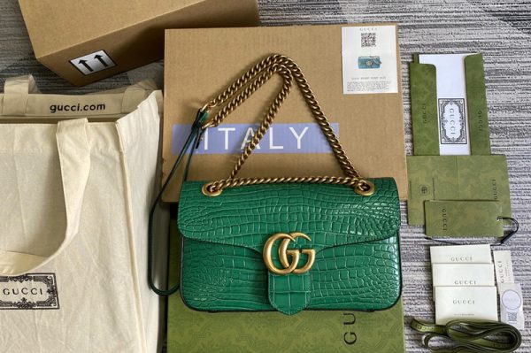 Replica Gucci 443497 GG Marmont crocodile small shoulder bag in Green crocodile Leather