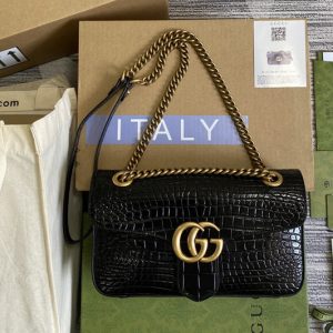 Replica Gucci 443497 GG Marmont crocodile small shoulder bag in Black crocodile Leather