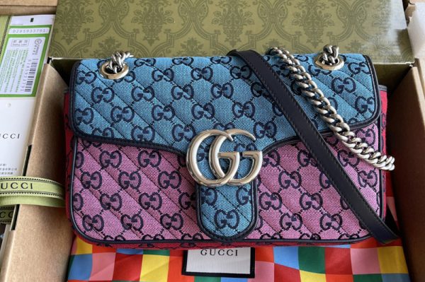 Replica Gucci 443497 GG Marmont Multicolor small shoulder bag in Diagonal matelassé GG Multicolor canvas