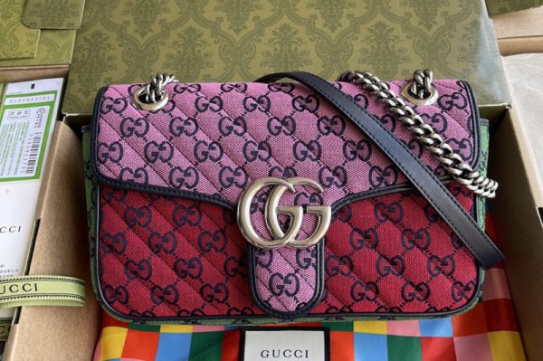 Replica Gucci 443497 GG Marmont Multicolor small shoulder bag in Diagonal matelassé GG Multicolor canvas