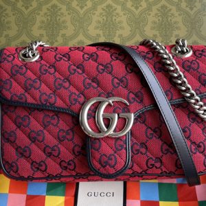 Replica Gucci 443497 GG Marmont Multicolor small shoulder bag in Red Diagonal matelassé GG canvas