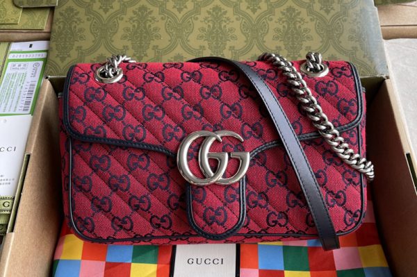 Replica Gucci 443497 GG Marmont Multicolor small shoulder bag in Red Diagonal matelassé GG canvas