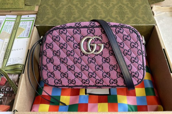 Replica Gucci 447632 GG Marmont Multicolor small shoulder bag in Pink diagonal matelassé GG canvas