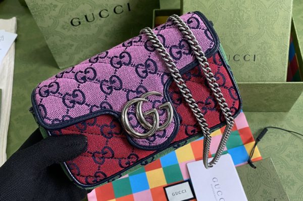 Replica Gucci 476433 GG Marmont Multicolor super mini bag in Diagonal matelassé GG Multicolor canvas