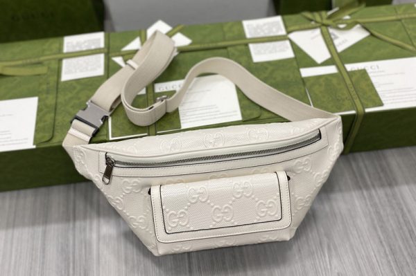 Replica Gucci 645093 GG embossed belt bag in White GG embossed leather