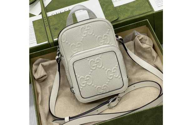 Replica Gucci 658553 GG embossed mini bag in White GG embossed leather