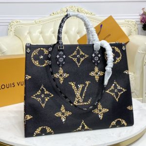 Replica Louis Vuitton M44675 LV Onthego tote bags Black and Caramel Monogram Canvas