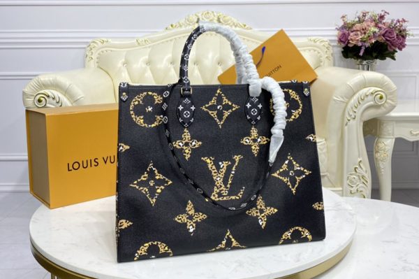 Replica Louis Vuitton M44675 LV Onthego tote bags Black and Caramel Monogram Canvas