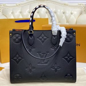 Replica Louis Vuitton M45595 LV Onthego MM tote bag in Black Monogram Empreinte Leather