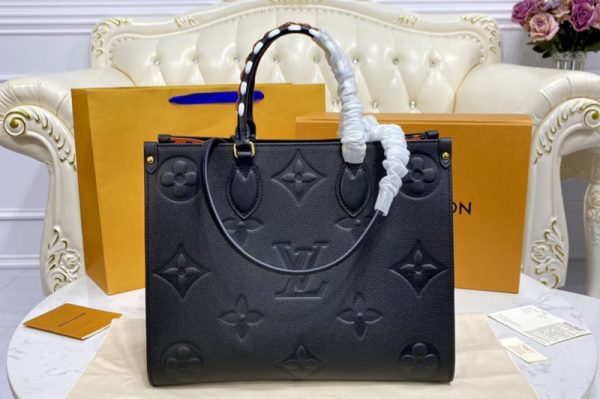 Replica Louis Vuitton M45595 LV Onthego MM tote bag in Black Monogram Empreinte Leather