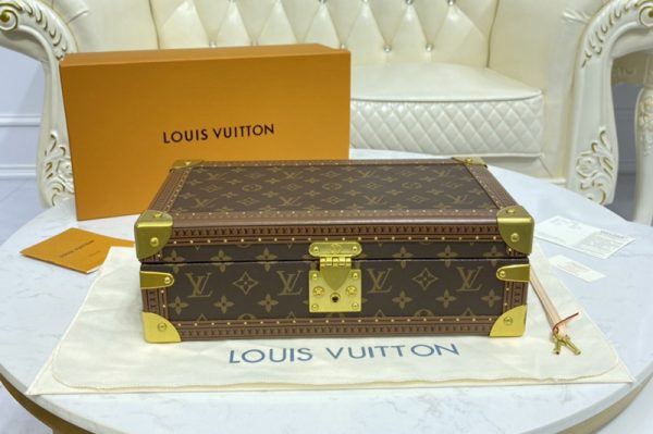 Replica Louis Vuitton M20039 LV 8 watch case in Monogram canvas With Red