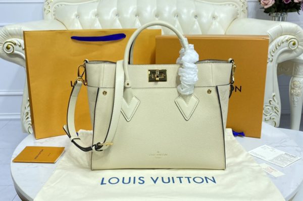 Replica Louis Vuitton M55802 LV On My Side MM tote bag in Beige Nappa Softy leather