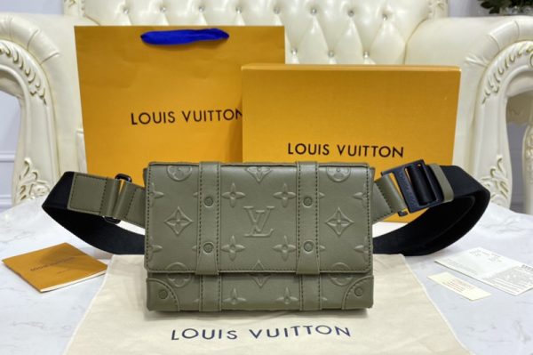 Replica Louis Vuitton M57952 LV Trunk Slingbag in Khaki Monogram Seal cowhide leather