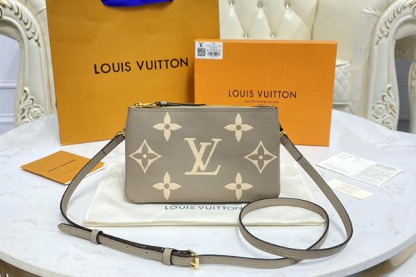 Replica Louis Vuitton M80084 LV Double Zip Pochette in Gray Monogram Empreinte Leather