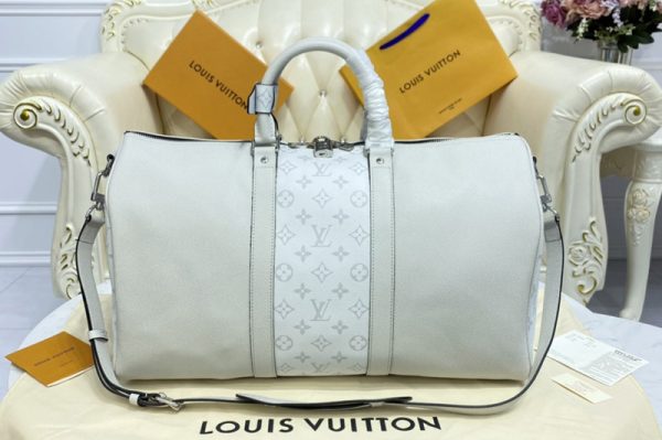 Replica Louis Vuitton M30235 LV keepall bandouliere 45 Bag in White Monogram Eclipse Canvas