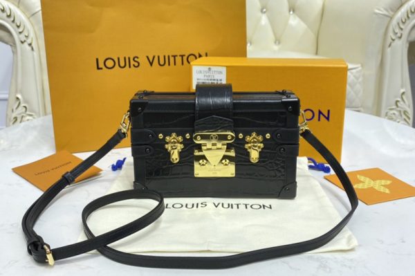 Replica Louis Vuitton N93144 LV Petite Malle handbag in Black Brilliant Alligator leather