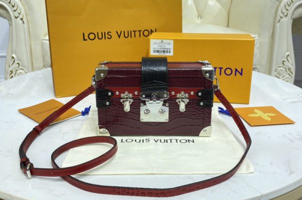 Replica Louis Vuitton N93144 LV Petite Malle handbag in Dark Red Brilliant Alligator leather