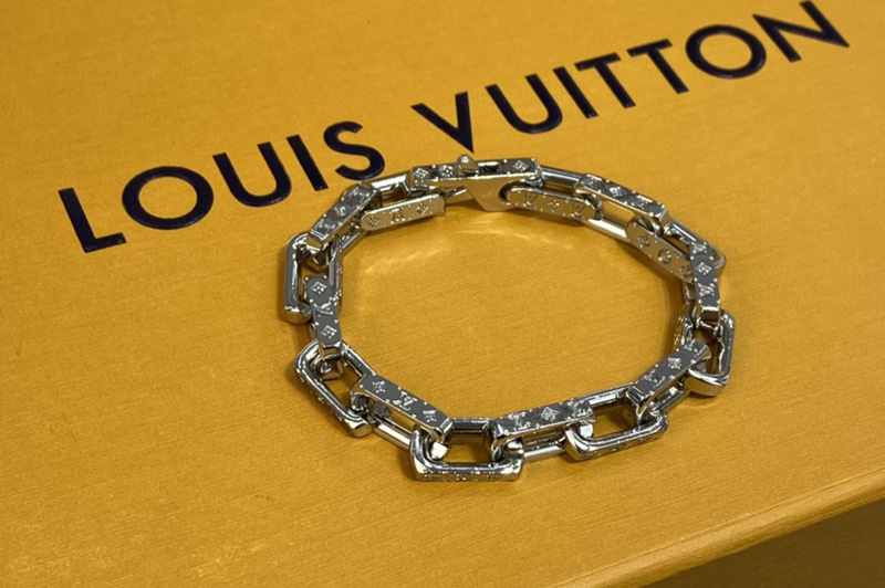 LOUIS VUITTON Zamac Palladium Monogram Chain Bracelet Silver 1228374