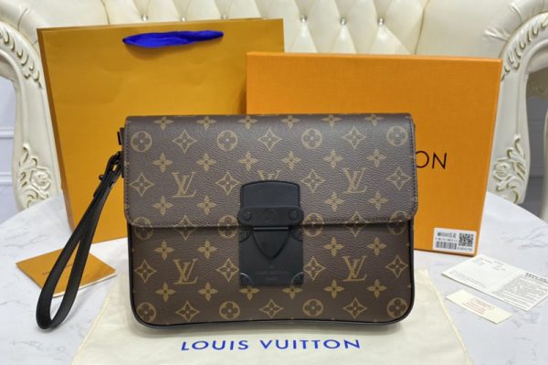 Replica Louis Vuitton M80560 LV S Lock A4 Pouch in Monogram Macassar canvas