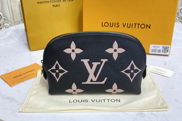 Replica Louis Vuitton M59086 LV Pochette Cosmetique PM in Black/Beige Monogram Empreinte leather