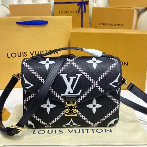 Replica Louis Vuitton M46028 LV Pochette Metis handbag in Black/Beige Monogram Empreinte leather