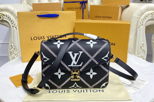 Replica Louis Vuitton M46028 LV Pochette Metis handbag in Black/Beige Monogram Empreinte leather