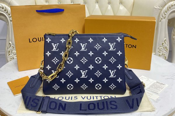 Replica Louis Vuitton M59398 LV Coussin PM handbag in Black / White Monogram-embossed foamed lambskin