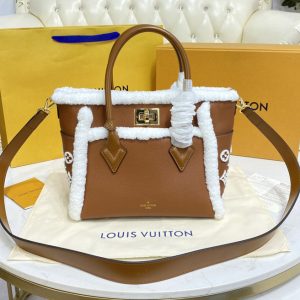 Replica Louis Vuitton M58918 LV On My Side PM handbag in Caramel Shearling and grained calf leather