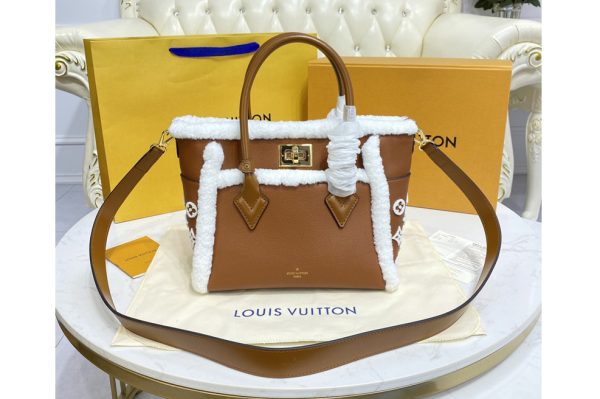 Replica Louis Vuitton M58918 LV On My Side PM handbag in Caramel Shearling and grained calf leather