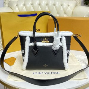 Replica Louis Vuitton M58918 LV On My Side PM handbag in Black Shearling and grained calf leather