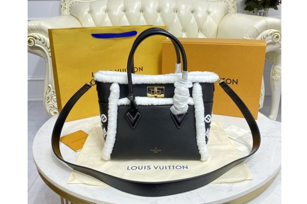 Replica Louis Vuitton M58918 LV On My Side PM handbag in Black Shearling and grained calf leather