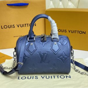 Replica Louis Vuitton M58958 LV Speedy Bandoulière 20 handbag in Navy Nacre Monogram Empreinte leather