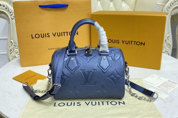 Replica Louis Vuitton M58958 LV Speedy Bandoulière 20 handbag in Navy Nacre Monogram Empreinte leather