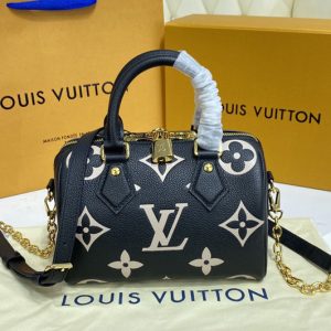 Replica Louis Vuitton M58958 LV Speedy Bandoulière 20 handbag in Black/Beige Monogram Empreinte leather