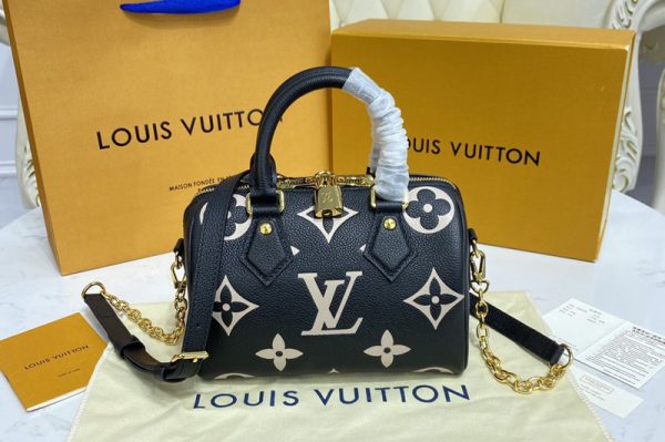 Replica Louis Vuitton M58958 LV Speedy Bandoulière 20 handbag in Black/Beige Monogram Empreinte leather