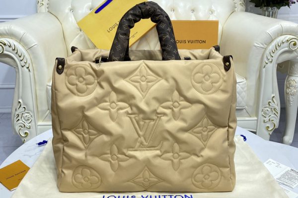 Replica Louis Vuitton M59007 LV OnTheGO GM tote bag in Beige Econyl regenerated nylon