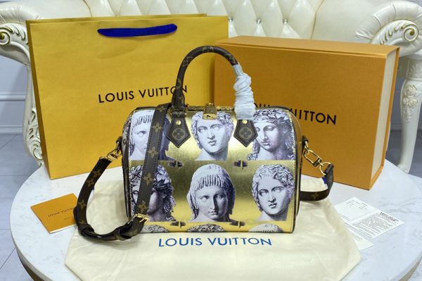 Replica Louis Vuitton M59136 LV Speedy Bandoulière 25 handbag in Gold Cowhide leather